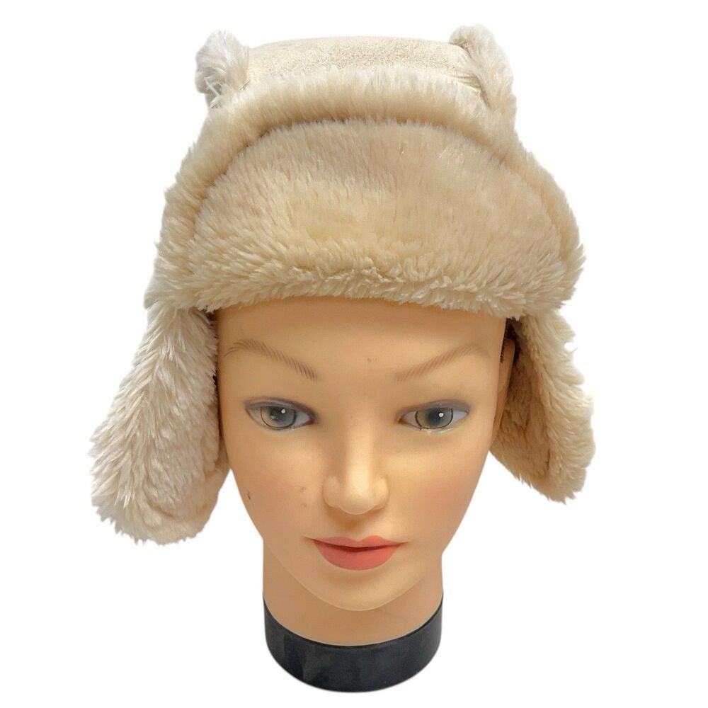 Baby Gap M/L 4-5 Years Warm Faux Fur Trapper‎ Ushanka Beige Winter Hat
